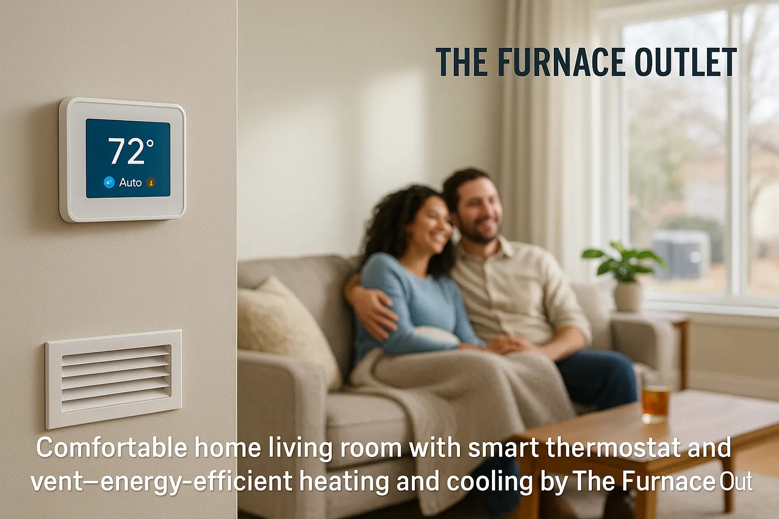 Comfortable home living room with smart thermostat and vent—energy-efficient heating and cooling by The Furnace Outlet.