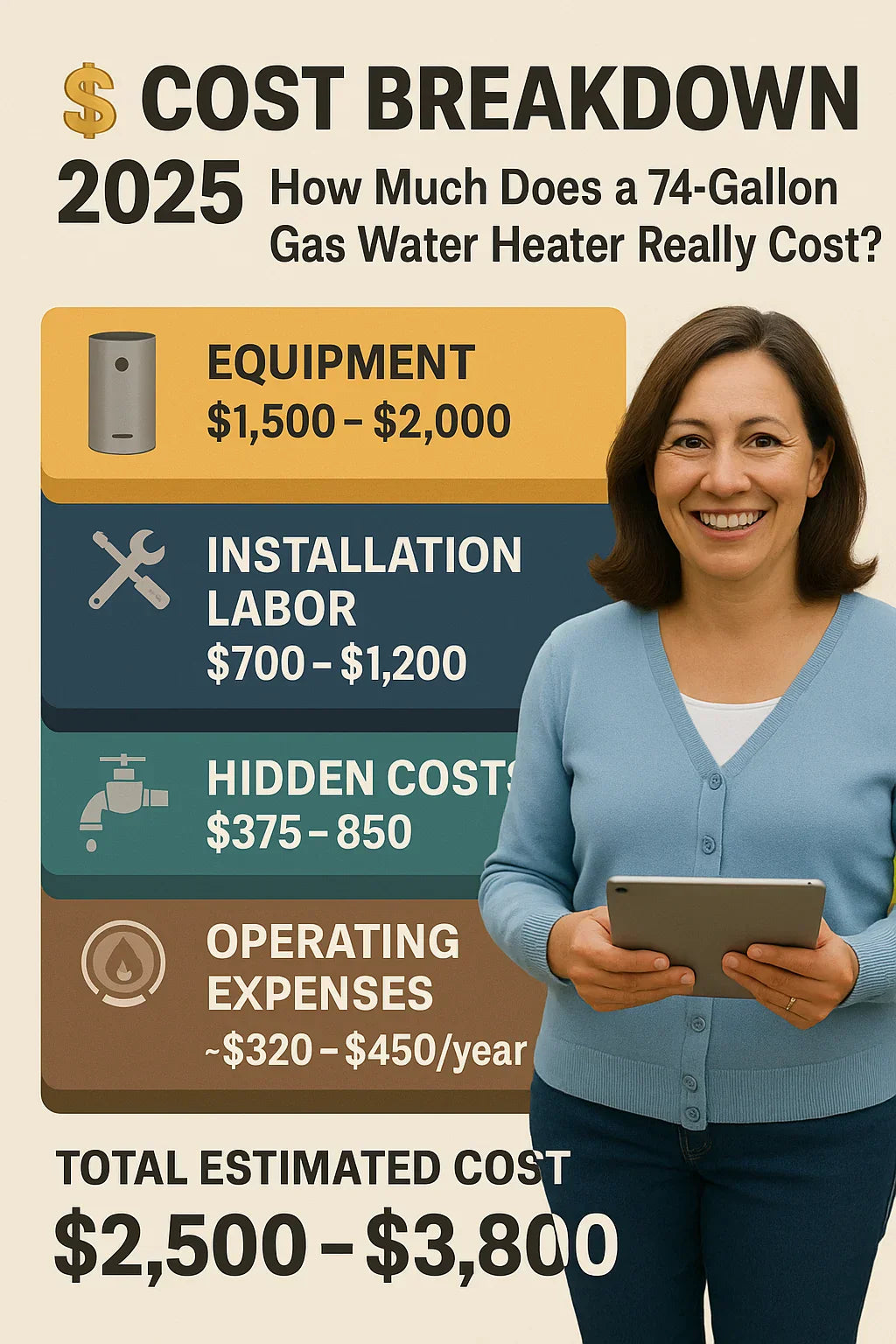 Cost Breakdown 2025 — How Much Does a 74-Gallon Gas Water Heater Really Cost?