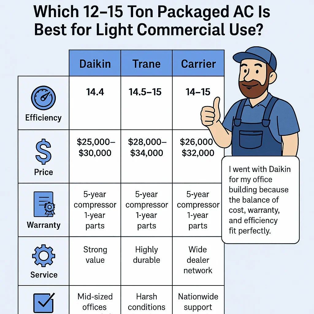 Daikin vs. Trane vs. Carrier Which 12–15 Ton Packaged AC Is Best for Light Commercial Use