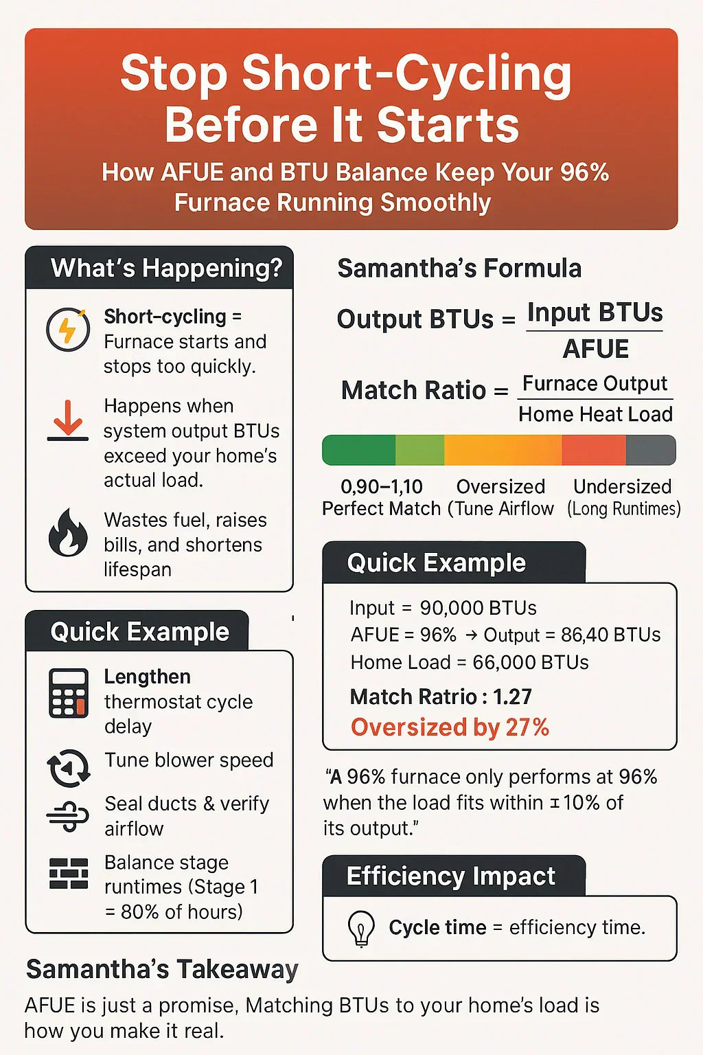 Don’t Let Your Furnace Short-Cycle Samantha’s AFUE-to-BTU Matching Formula for 96% Systems