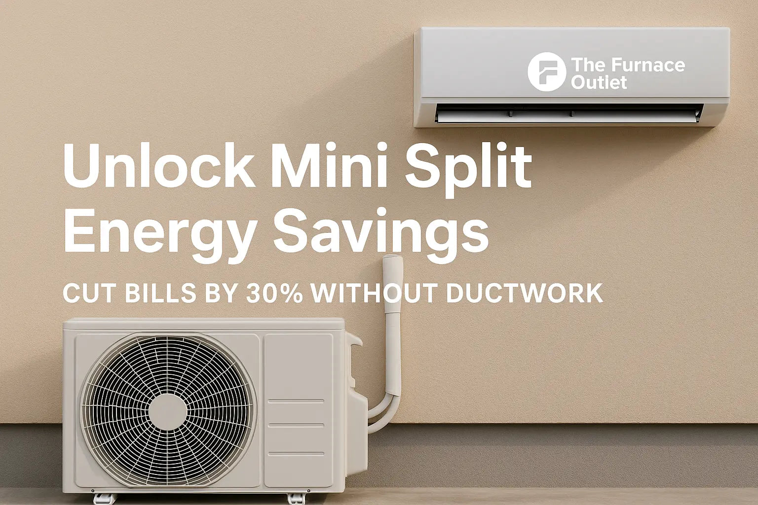 Ductless mini-split system installed on a modern home’s beige wall, showing the indoor air handler and outdoor condenser 