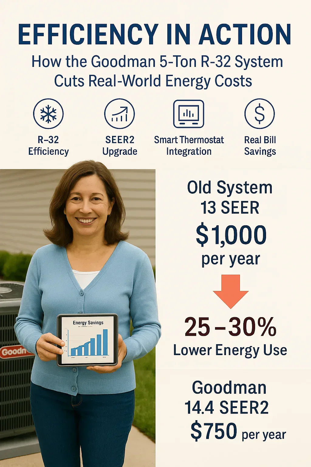 Efficiency in Action: How the Goodman 5-Ton R-32 System Cuts Real-World Energy Costs