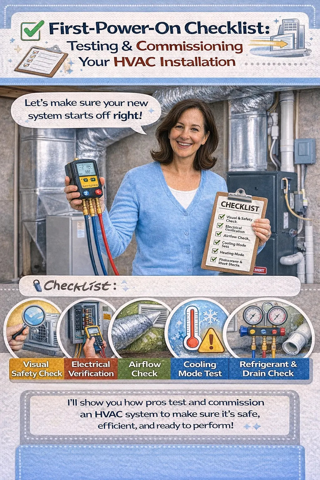 First-Power-On Checklist: Testing & Commissioning Your HVAC Installation