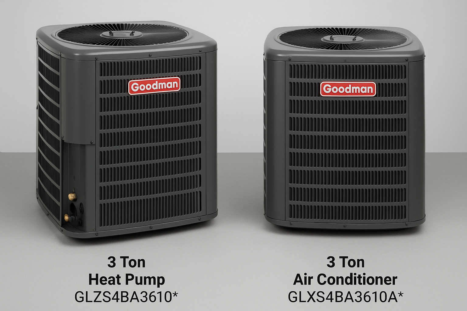 3 ton goodman heat pump model GLZS4BA3610* and a 3 ton goodman air conditioner model GLXS4BA3610A*
