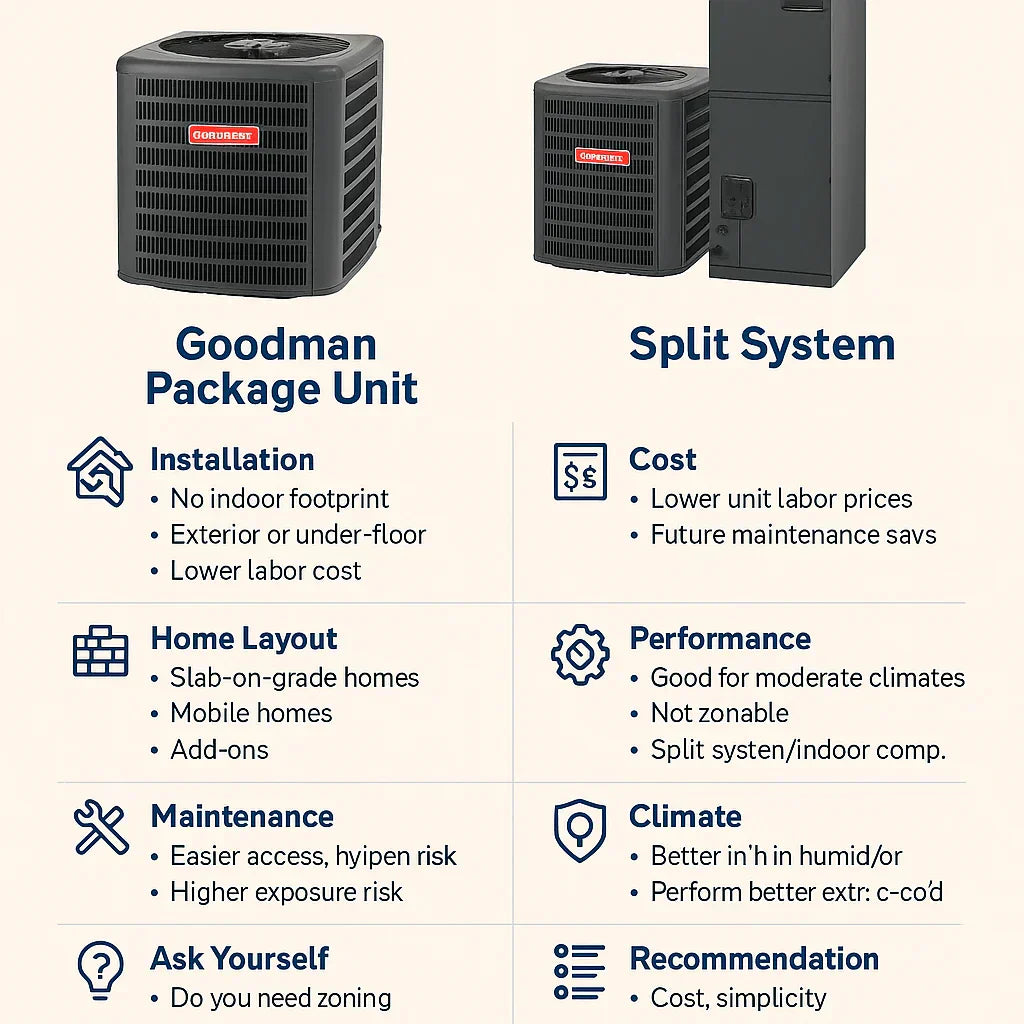 Goodman Package Units vs. Split Systems: What’s Better for Your Setup?
