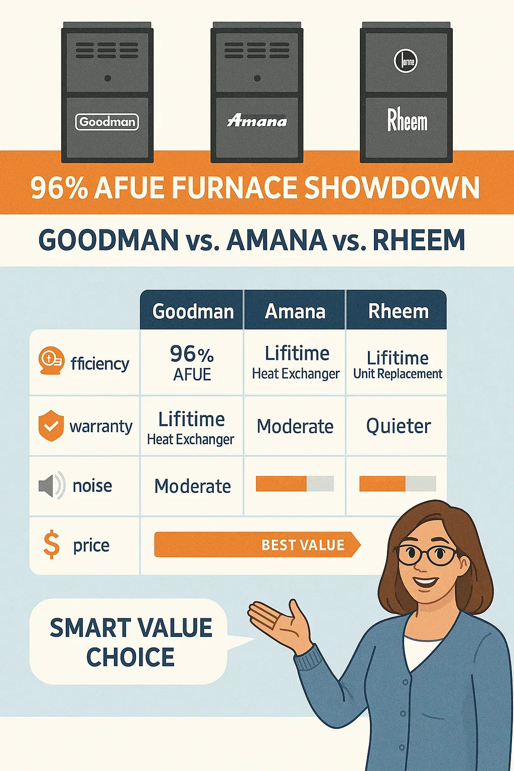 Goodman vs. Amana vs. Rheem: Which 96% AFUE Furnace Offers the Best Value?