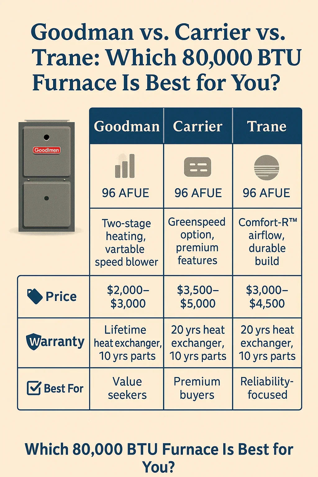 Goodman vs. Carrier vs. Trane: Which 80,000 BTU Furnace Is Best for You?