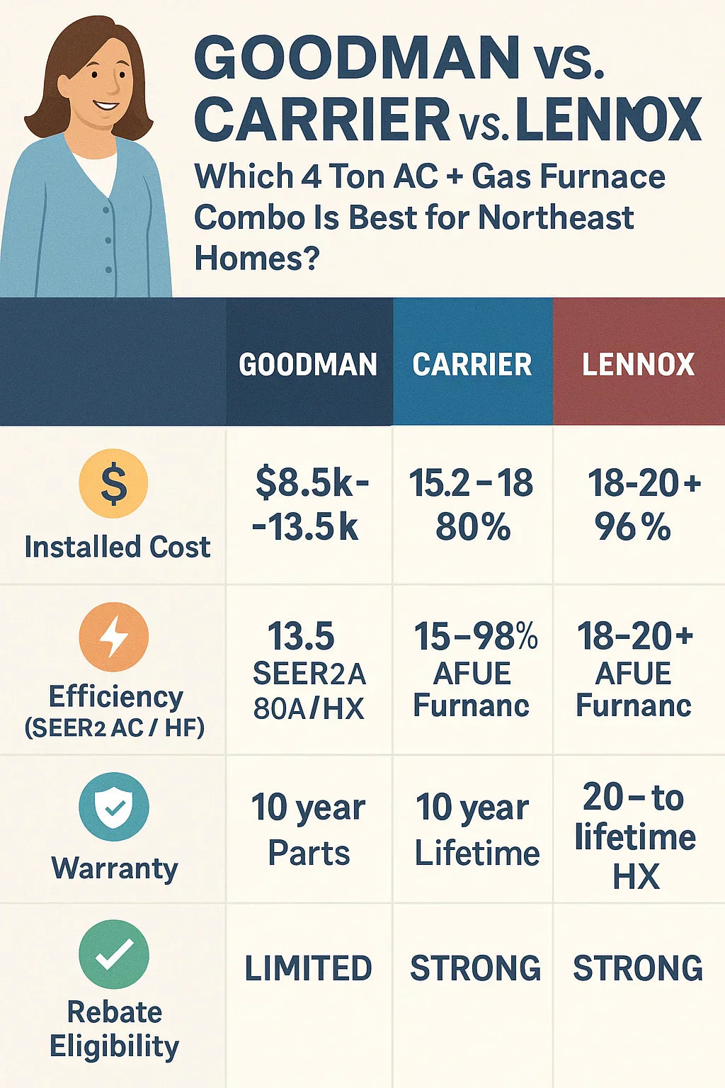 Goodman vs. Lennox vs. Carrier: Which 4 Ton AC + Gas Furnace Combo Is Best for Northeast Homes?