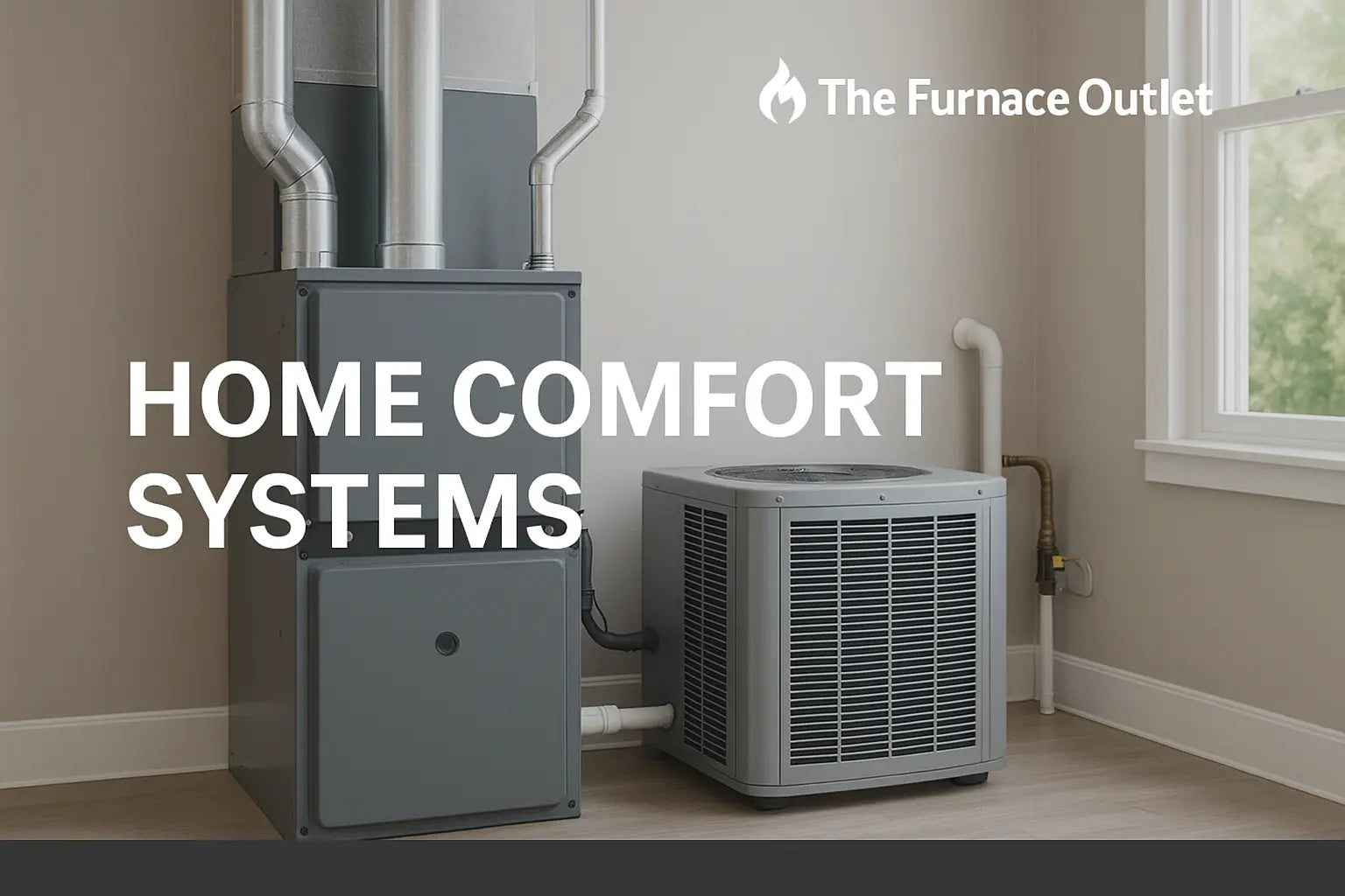HVAC furnace and outdoor condenser installed in a modern home, showcasing clean and efficient residential heating and cooling system.