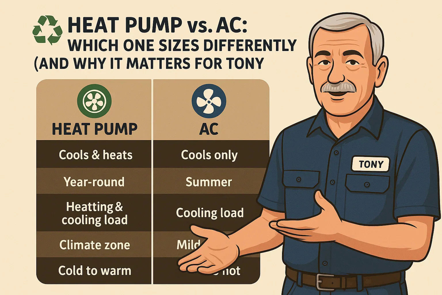 Heat Pump vs. AC Which One Sizes Differently (and Why It Matters for Tony)