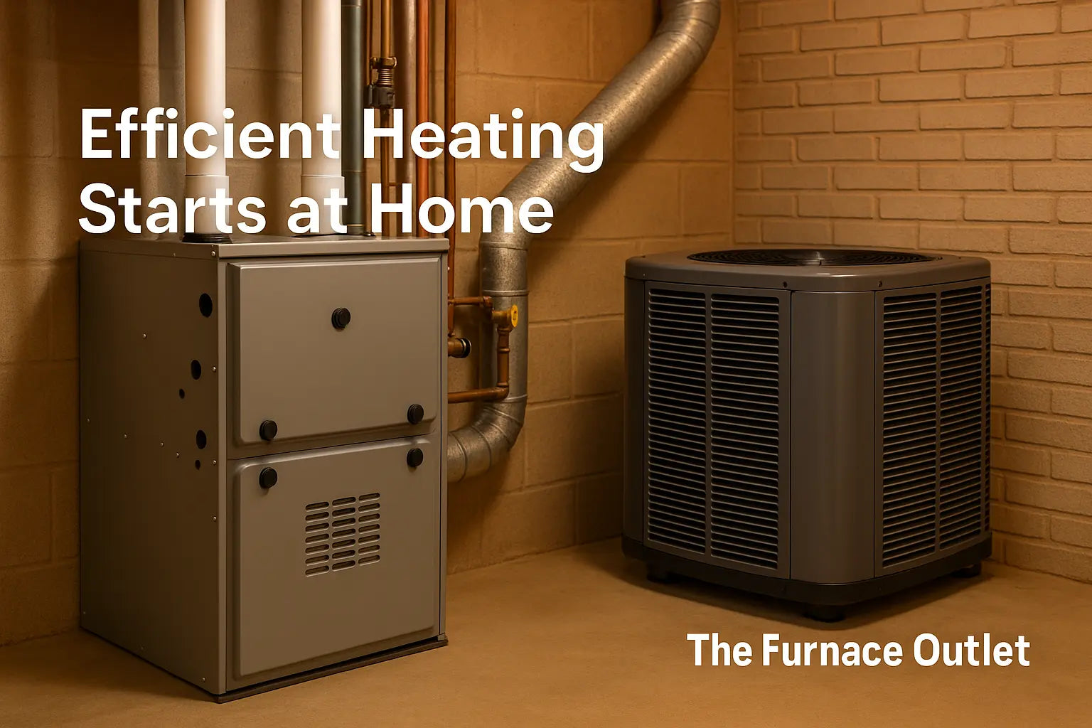 High-efficiency furnace and AC unit installed in a modern home utility room, showcasing reliable heating equipment.