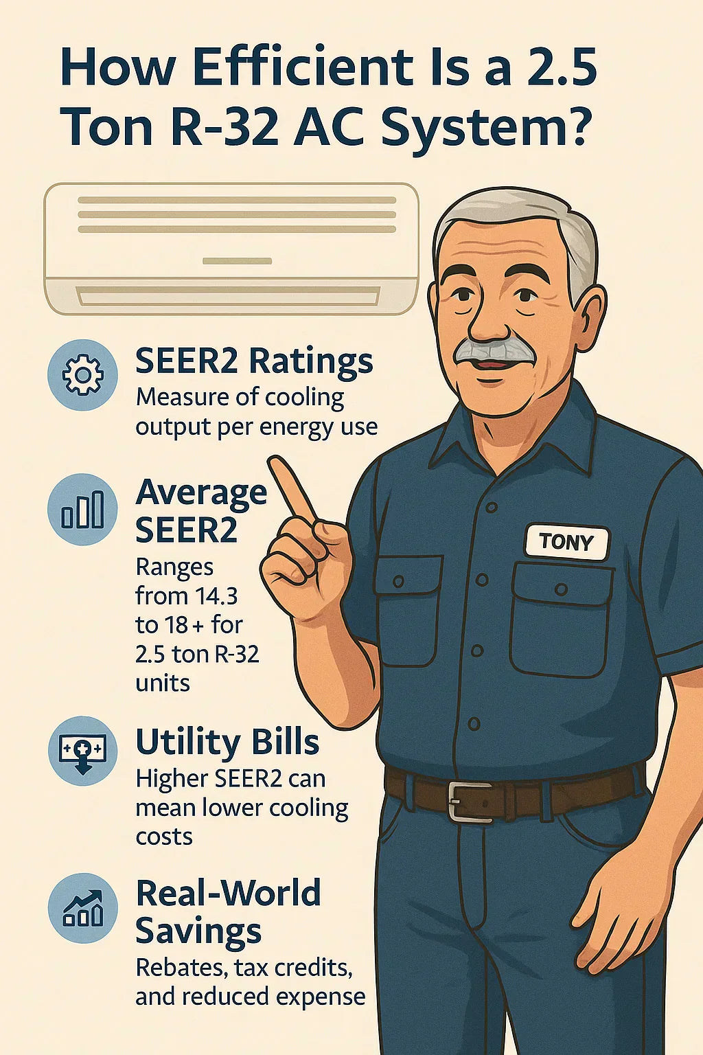 How Efficient Is a 2.5 Ton R-32 AC System? SEER2 Ratings, Utility Bills & Real-World Savings