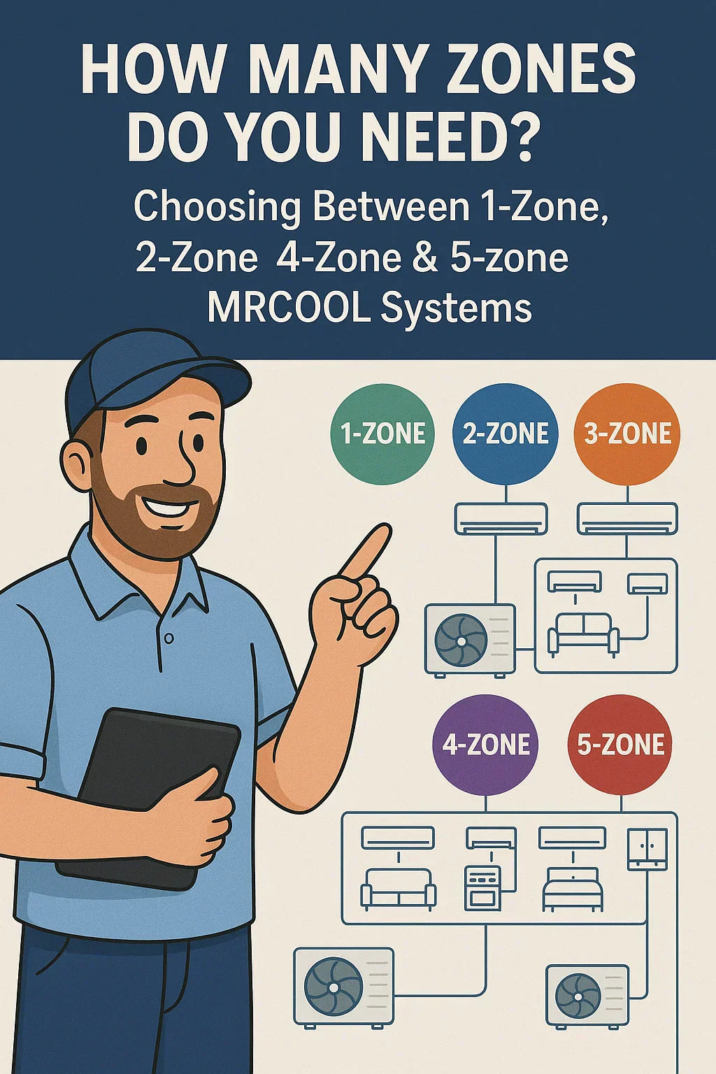 How Many Zones Do You Need? Choosing Between 1‑Zone, 2‑Zone, 3‑Zone, 4‑Zone & 5‑Zone MRCOOL Systems.