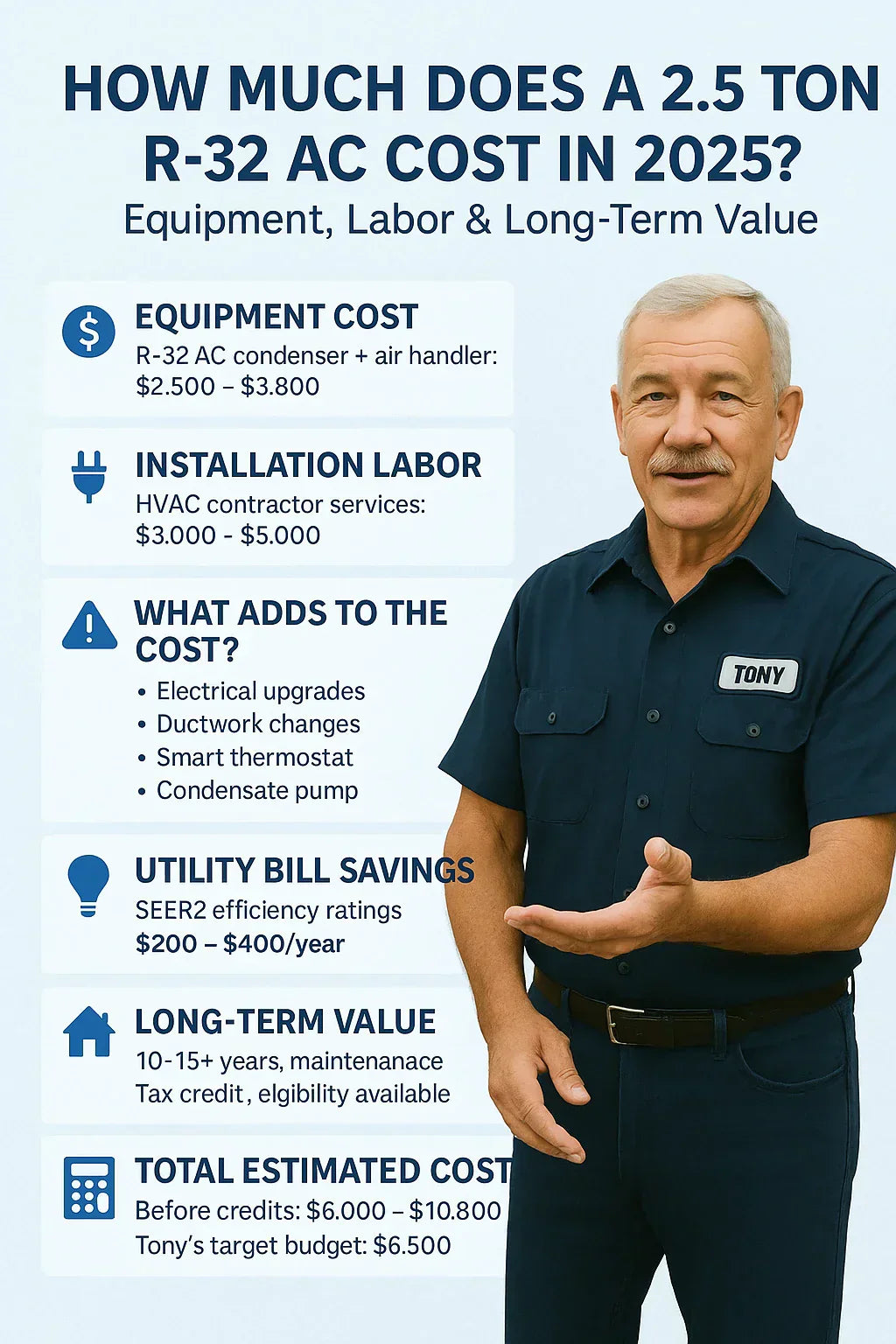 How Much Does a 2.5 Ton R-32 AC Cost in 2025? Equipment, Labor & Long-Term Value