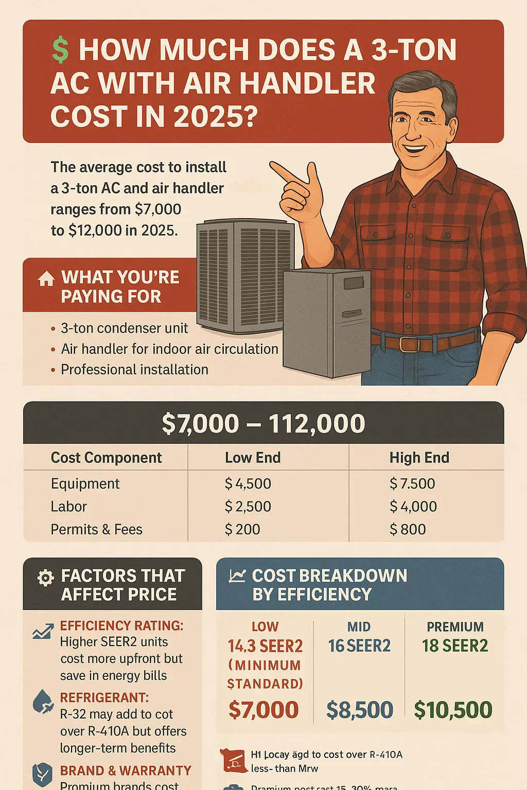 How Much Does a 3-Ton AC with Air Handler Cost in 2025