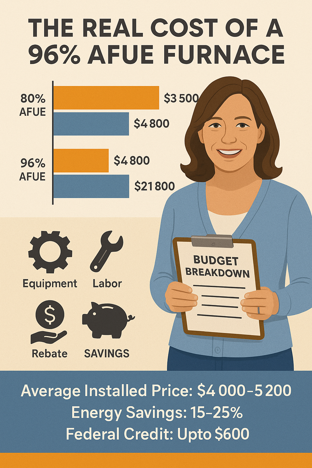 How Much Does a 96% AFUE Furnace Cost? Equipment, Labor & Rebates