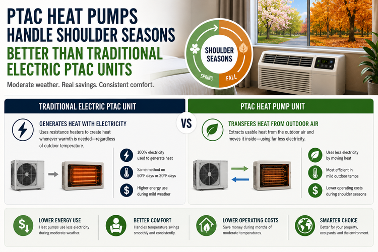 How PTAC Heat Pumps Handle Shoulder Seasons Better Than Traditional Electric PTAC Units