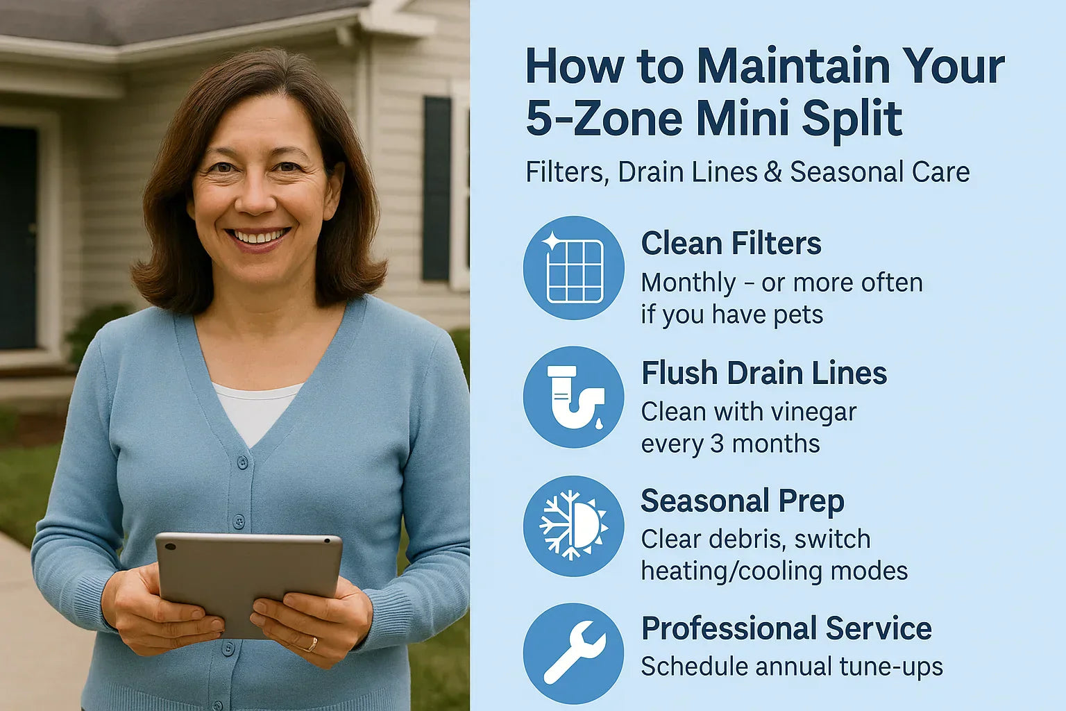 How to Maintain Your 5-Zone Mini Split Filters, Drain Lines & Seasonal Care