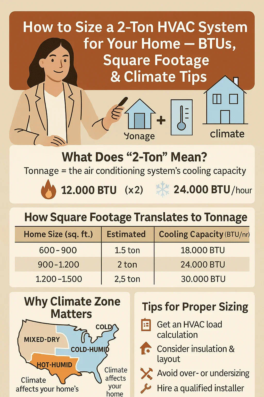 How to Size a 2-Ton HVAC System for Your Home — BTUs, Square Footage & Climate Tips