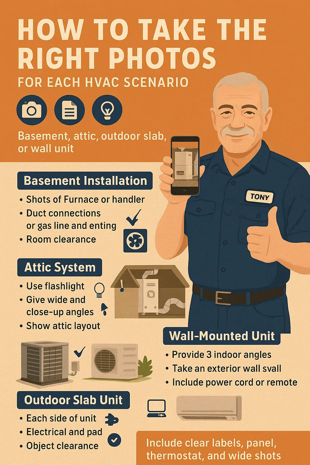 How to Take the Right Photos for Each HVAC Scenario (Basement, Attic, Slab, Wall Unit)