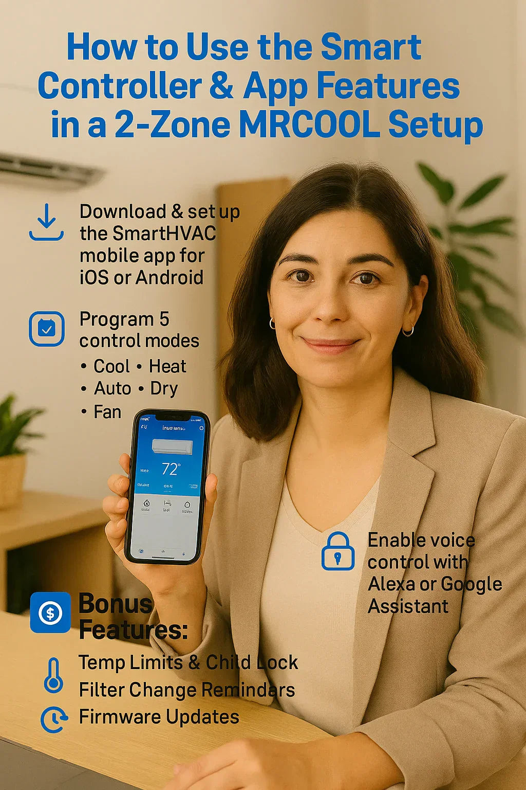 How to Use the Smart Controller & App Features in a 2-Zone MRCOOL Setup
