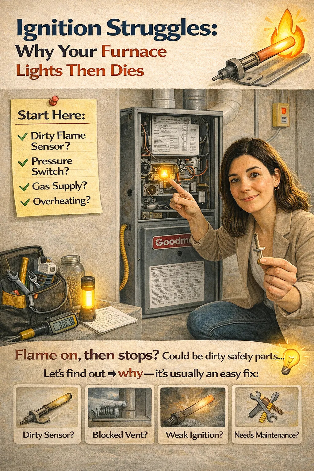 Ignition Struggles: Why Your Furnace Lights Then Dies