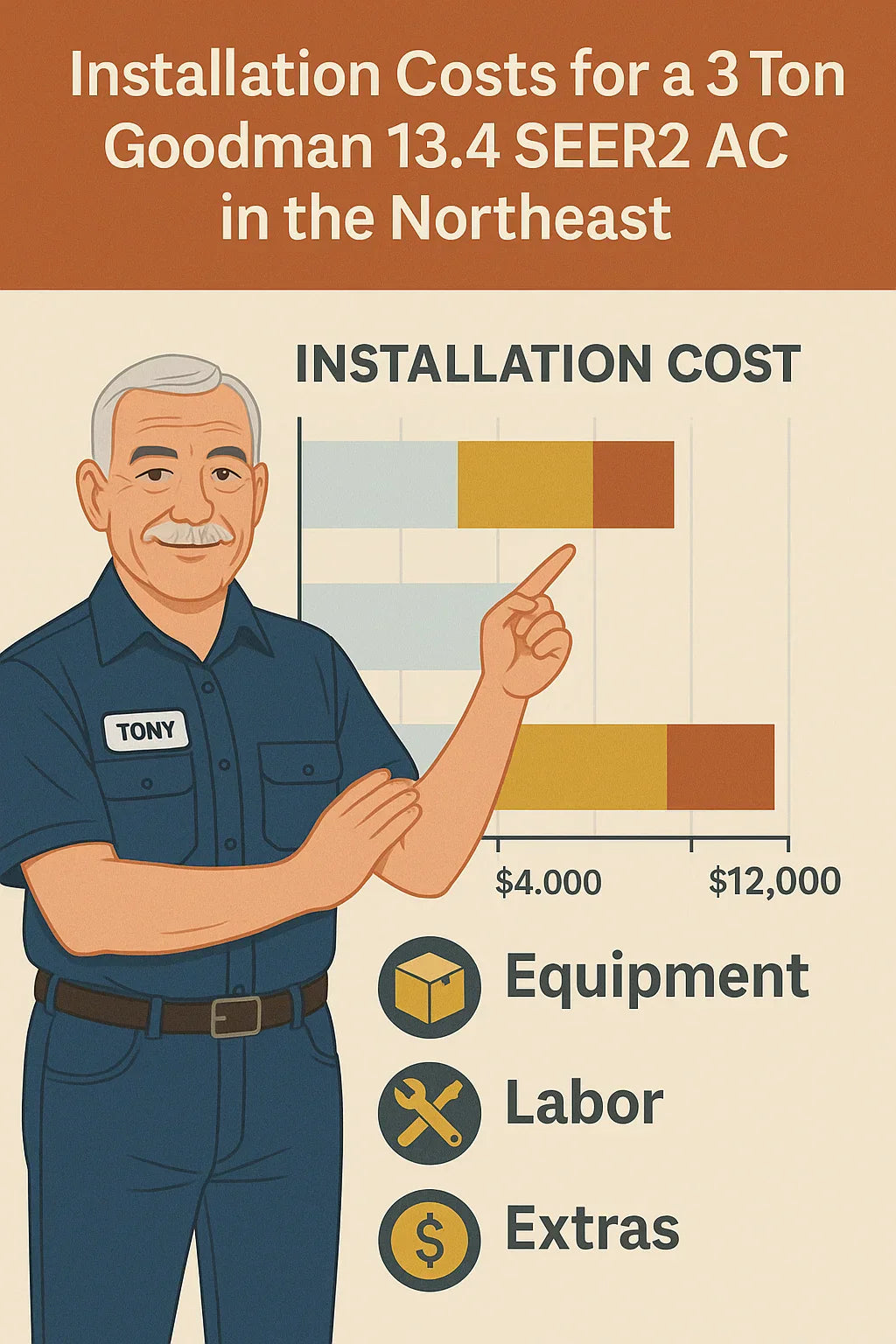 Installation Costs for a 3 Ton Goodman 13.4 SEER2 AC in the Northeast