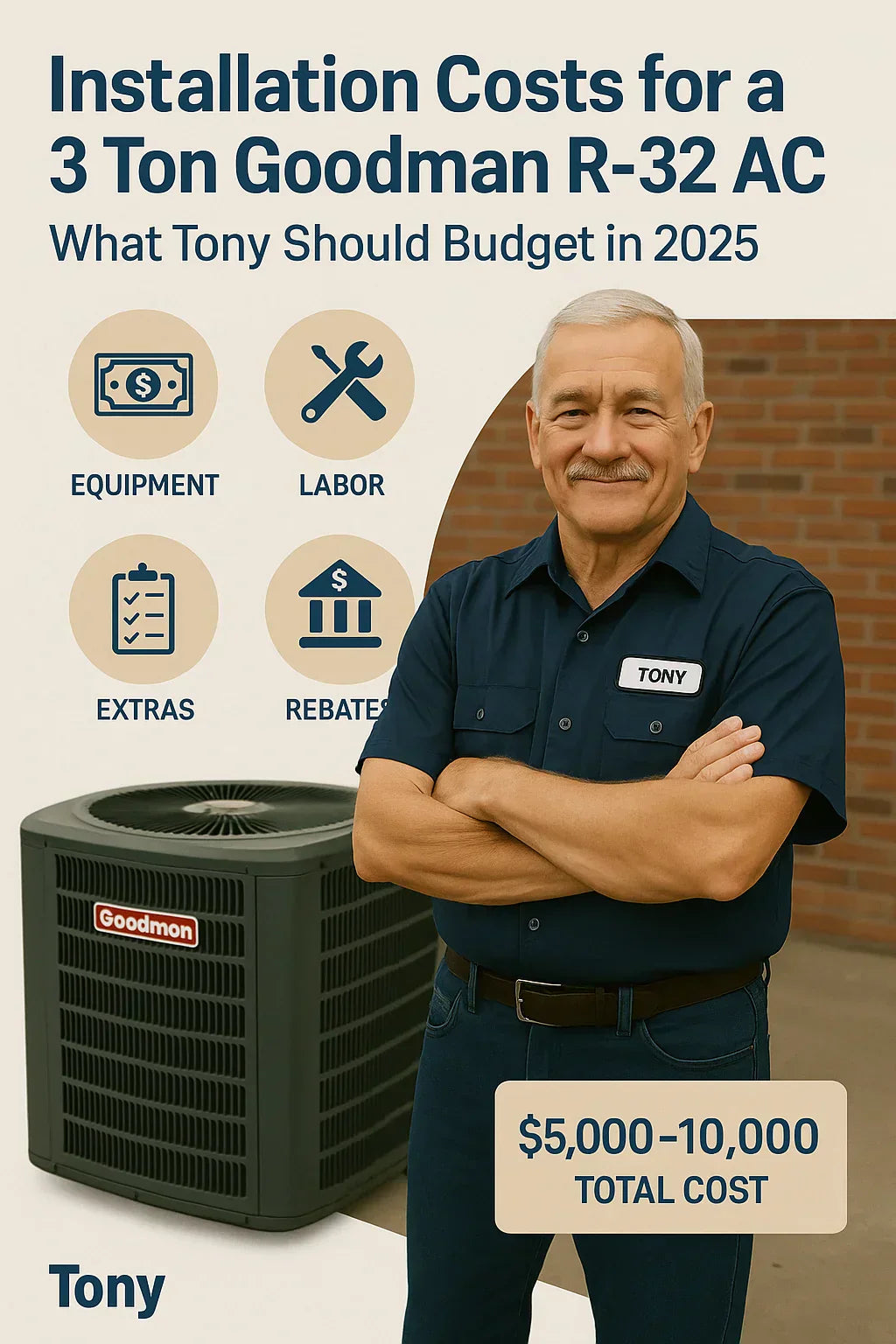 Installation Costs for a 3 Ton Goodman R-32 AC: What Tony Should Budget in 2025