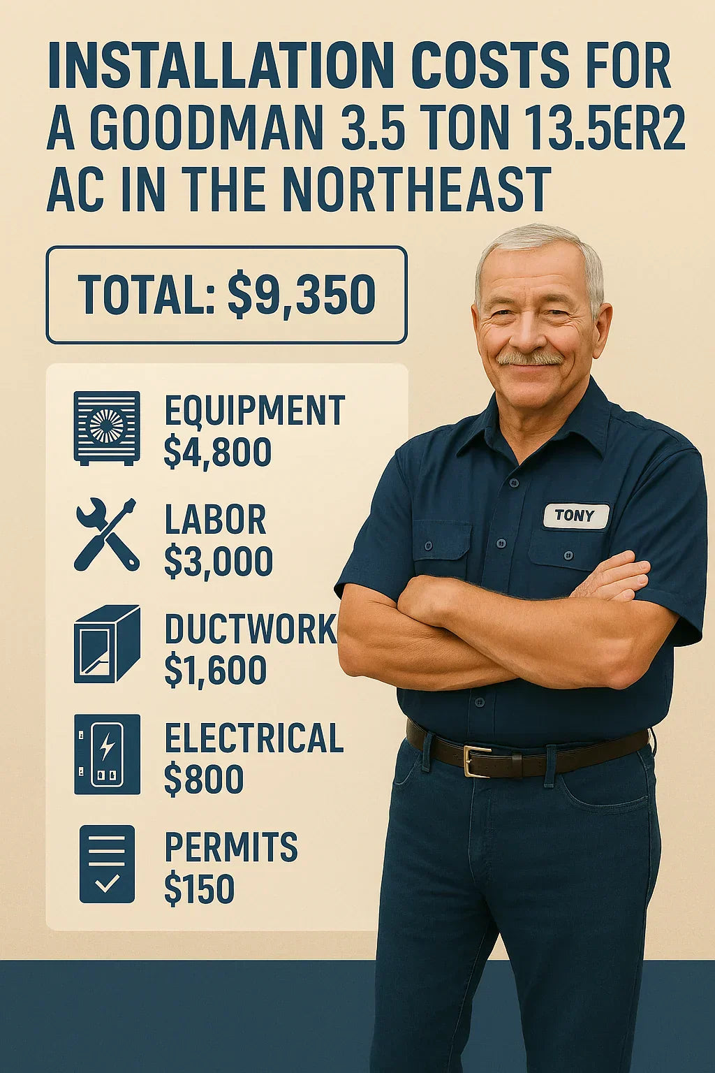 Installation Costs for a Goodman 3.5 Ton 13.5 SEER2 AC in the Northeast