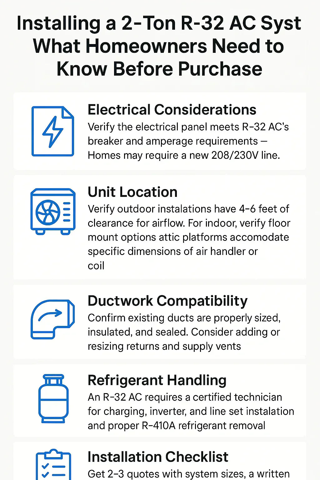 Installing a 2-Ton R-32 AC System: What Homeowners Need to Know Before Purchase