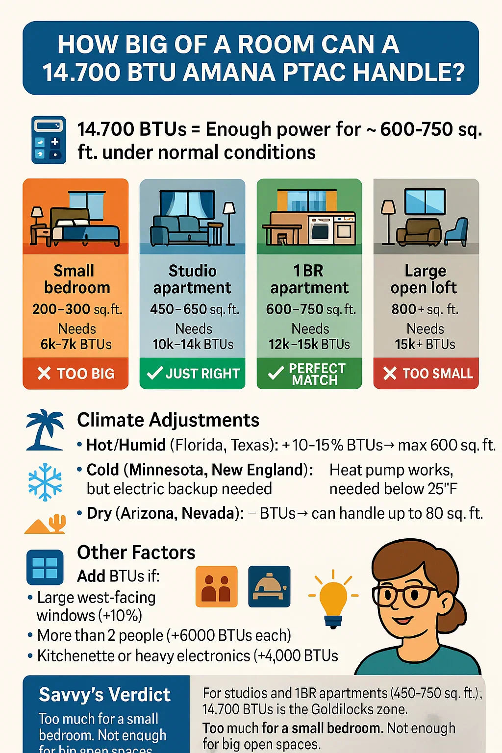 Is 14,700 BTUs Enough? Sizing Your Amana PTAC for Guest Rooms, Apartments & Small Spaces