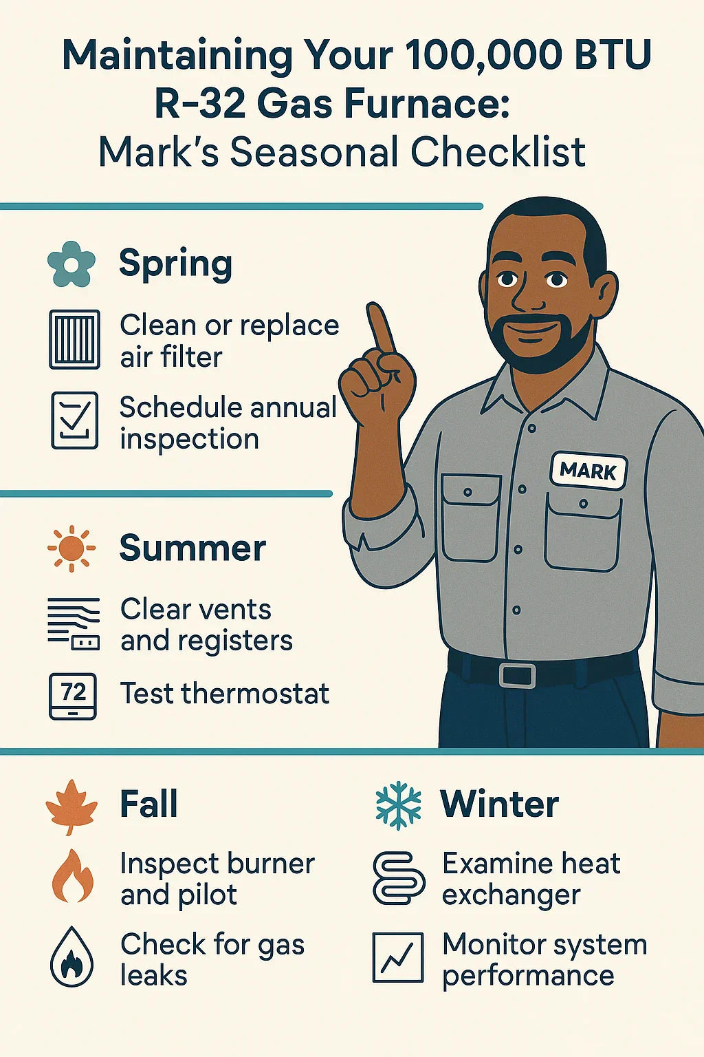 Maintaining Your 100,000 BTU R-32 Gas Furnace Mark’s Seasonal Checklist