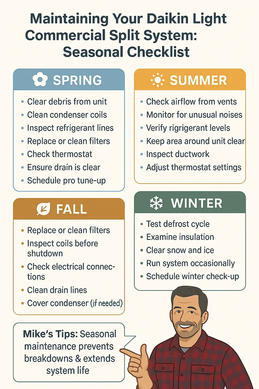 Maintaining Your Daikin Light Commercial Split System Seasonal Checklist
