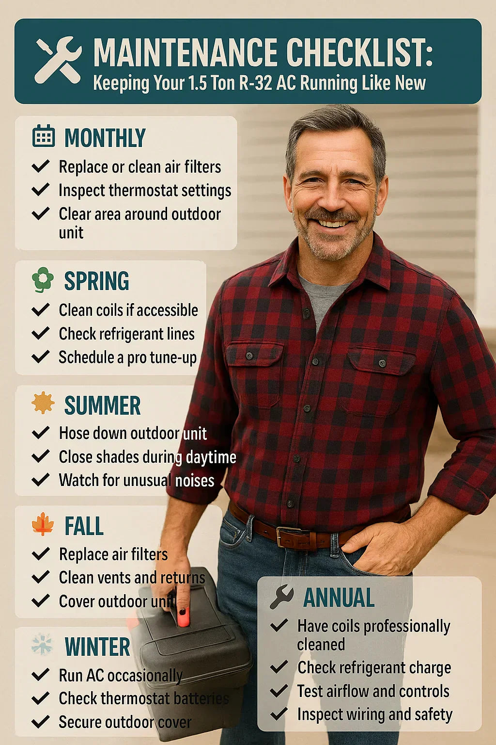 Maintenance Checklist: Keeping Your 1.5 Ton R-32 AC Running Like New