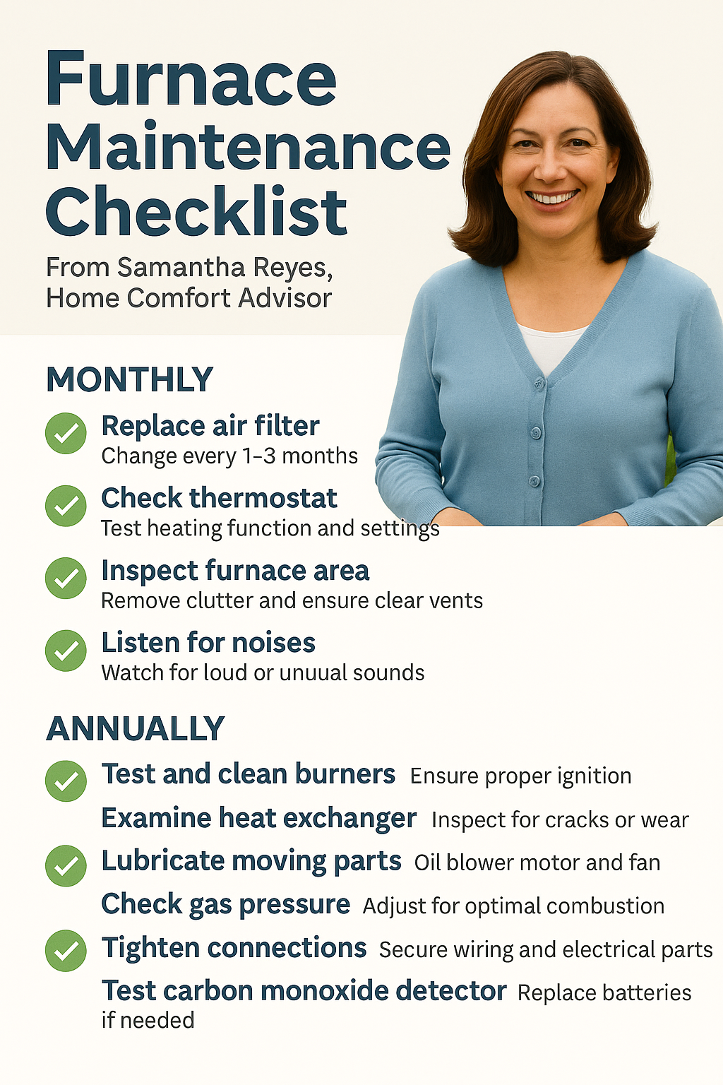 Maintenance Checklist for Goodman Gas Furnaces: Keep Your System Running Strong - By Samantha Reyes, Home Comfort Advisor