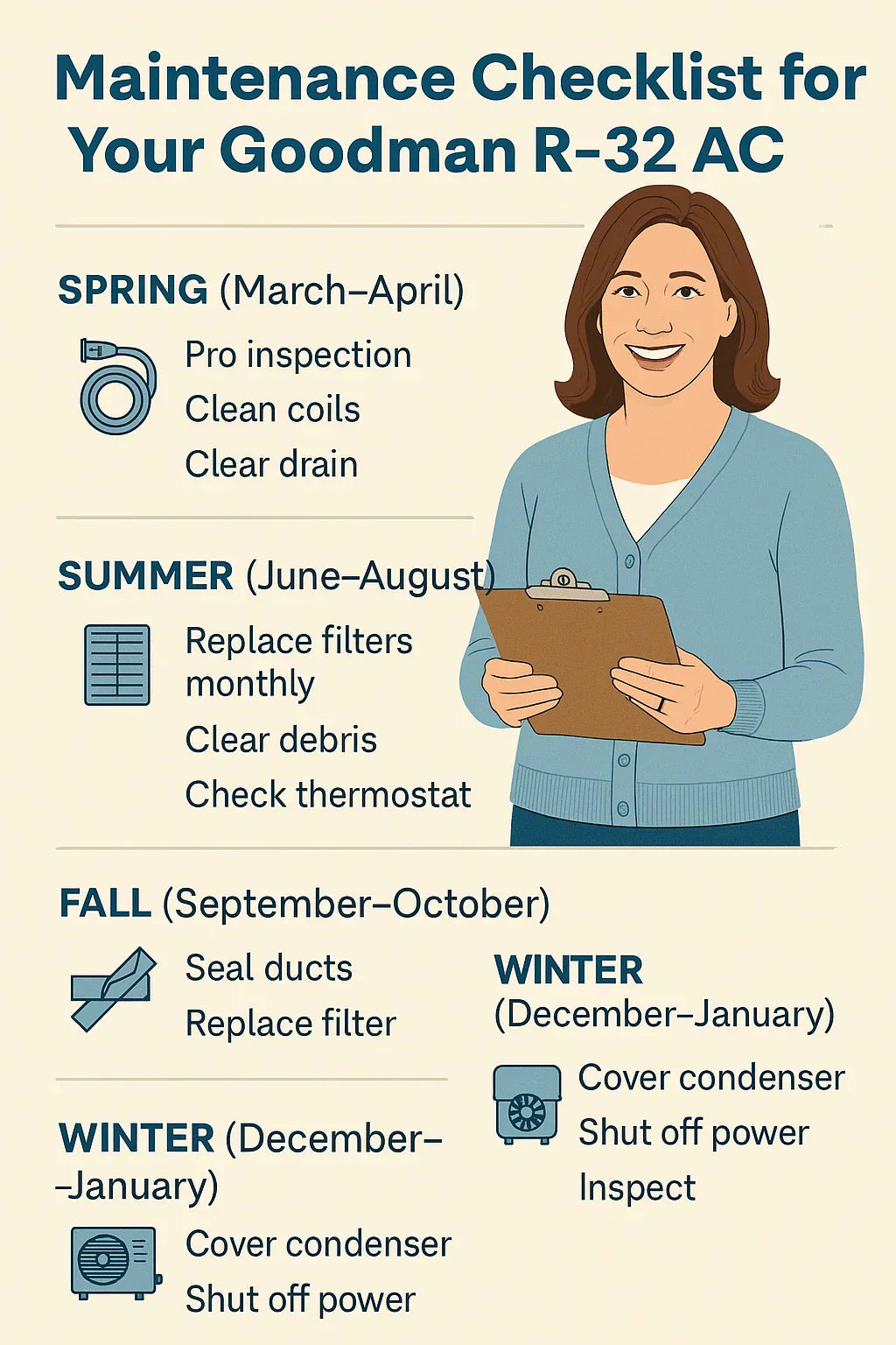 Maintenance Checklist for Your Goodman R-32 AC Filters, Coils & Seasonal Care