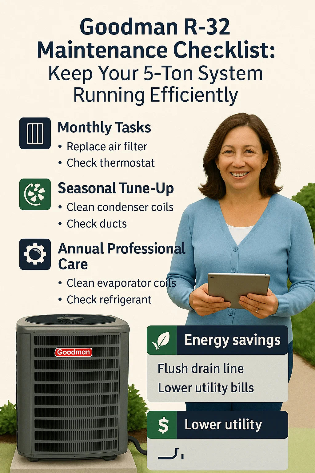 Maintenance Tips to Keep Your Goodman 5-Ton R-32 System Running Efficiently