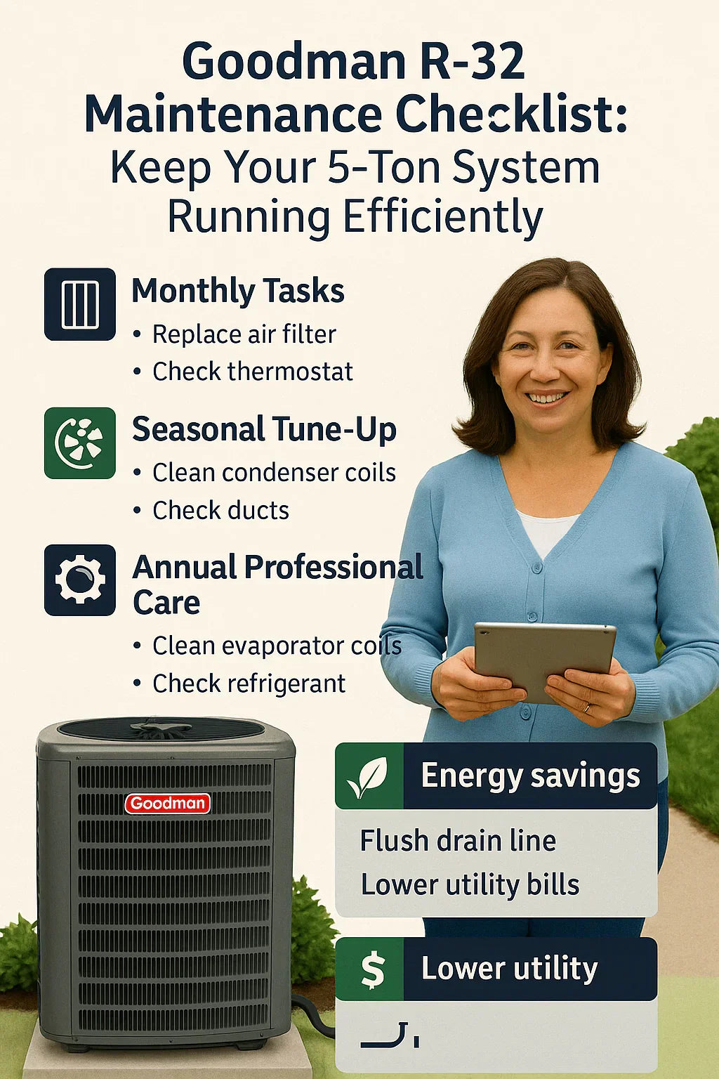 Maintenance Tips to Keep Your Goodman 5-Ton R-32 System Running Efficiently