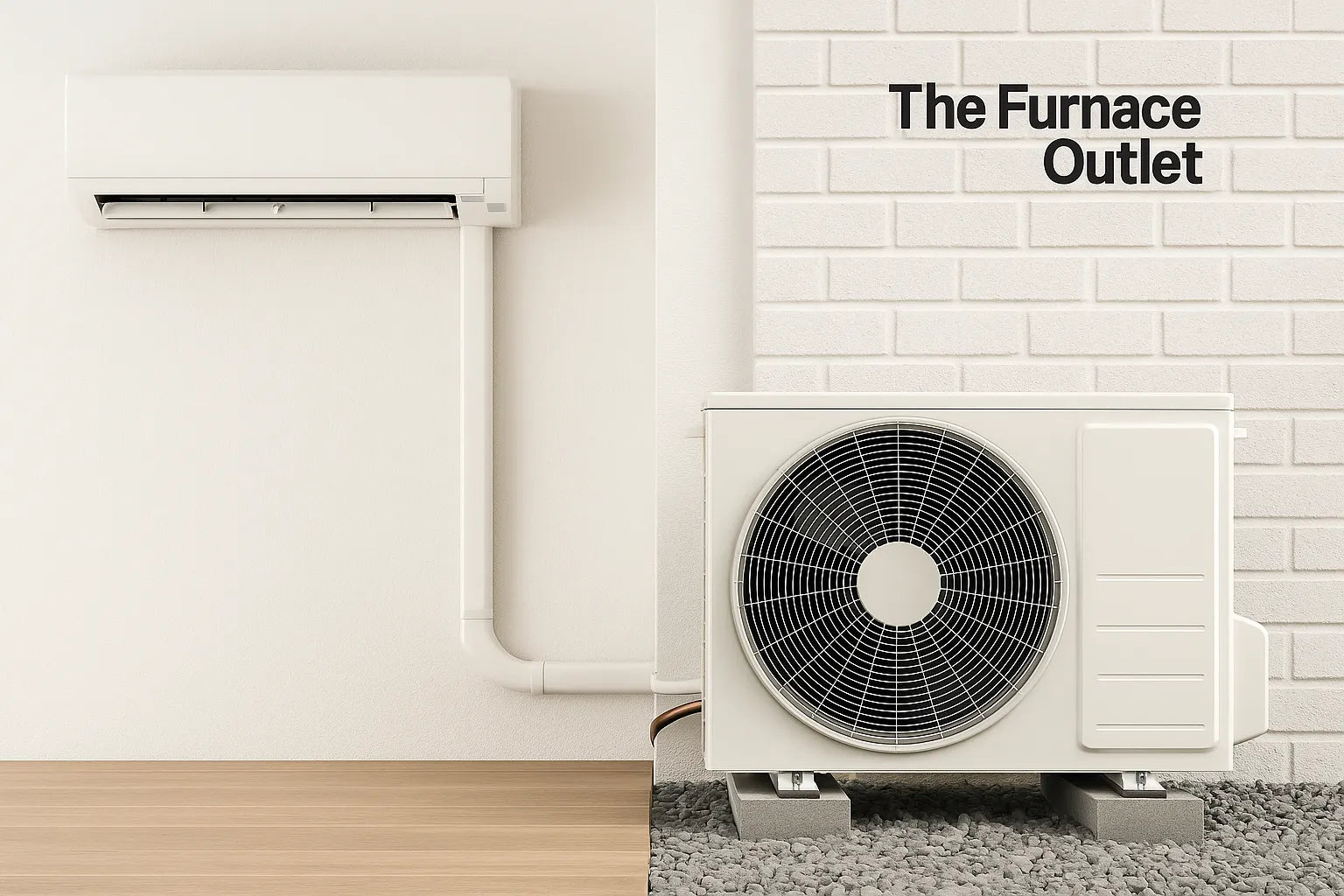 Mini-split system installed in a modern mobile home setup, showing indoor and outdoor units.
