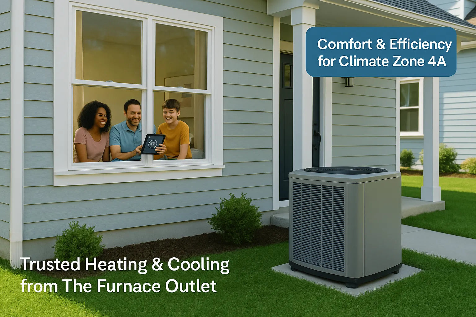 Modern American home with efficient heat pump system providing comfort in Zone 4A’s mixed-humid climate.