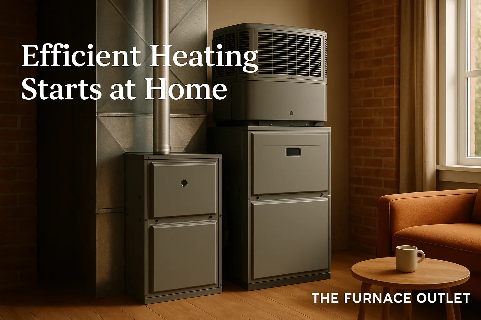 Modern HVAC system installed in a cozy residential living room with warm lighting and clean, efficient design.