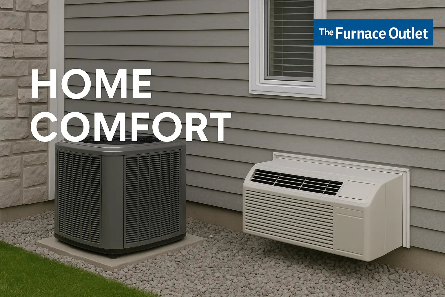 Modern PTAC and HVAC units installed outside a residential home, showcasing efficient heating and cooling solutions.