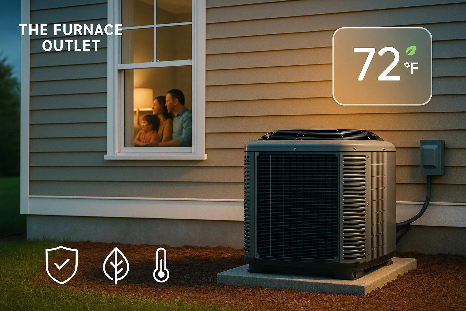 Modern home with central AC and cozy interior, conveying energy-efficient comfort and reliability.