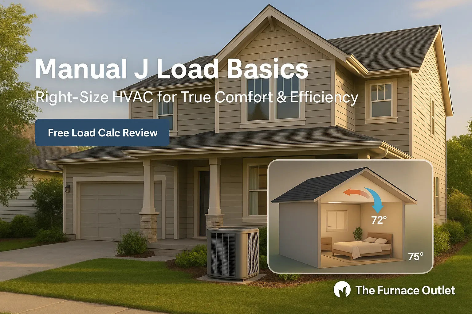 Modern suburban home with cutaway view showing family and high‑efficiency HVAC components delivering year‑round comfort