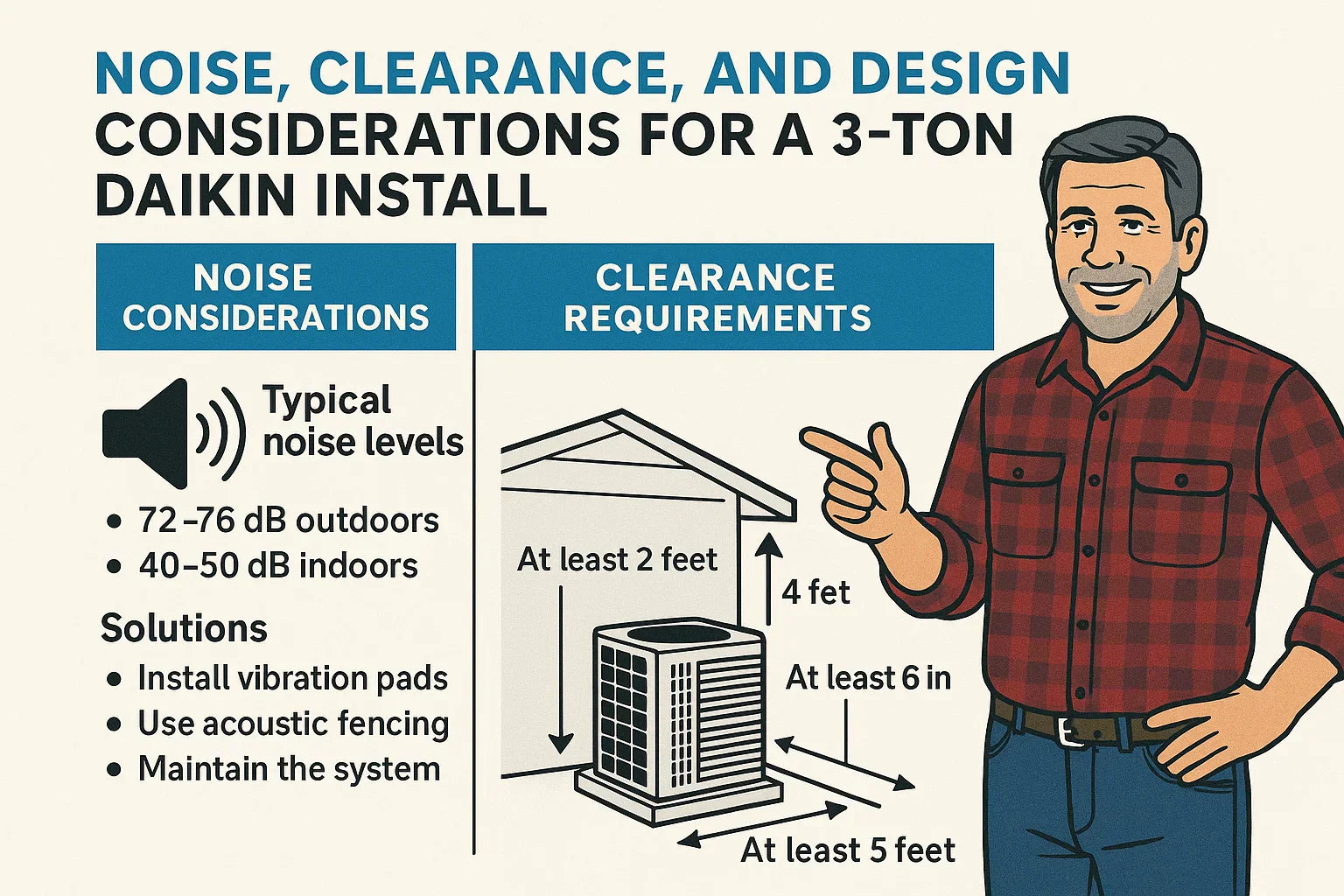 Noise, Clearance, and Design Considerations for a 3-Ton Daikin Install