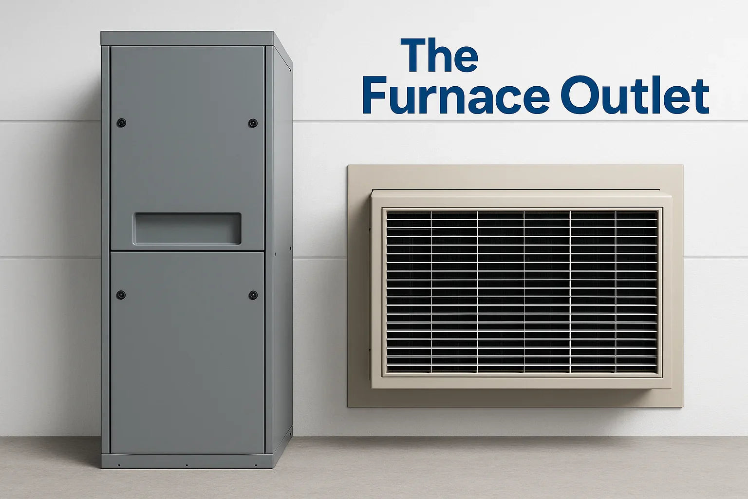  PTAC unit and furnace system displayed in a clean indoor setting with The Furnace Outlet branding.