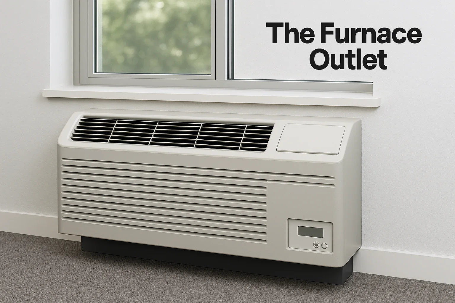 PTAC unit installed under a window in a clean modern room