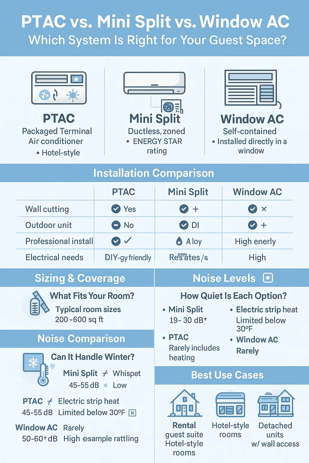 PTAC vs. Mini Split vs. Window AC: Which System Is Right for Your Guest Space?