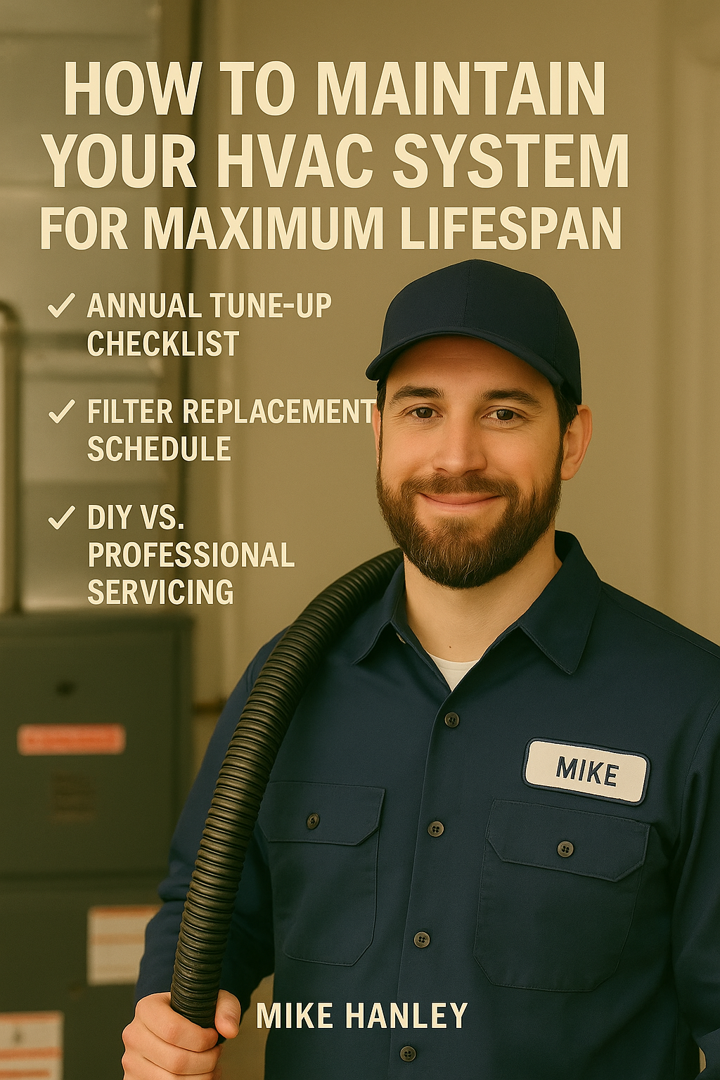 A HVAC engineer wearing uniform and holding part of HVAC tubing.