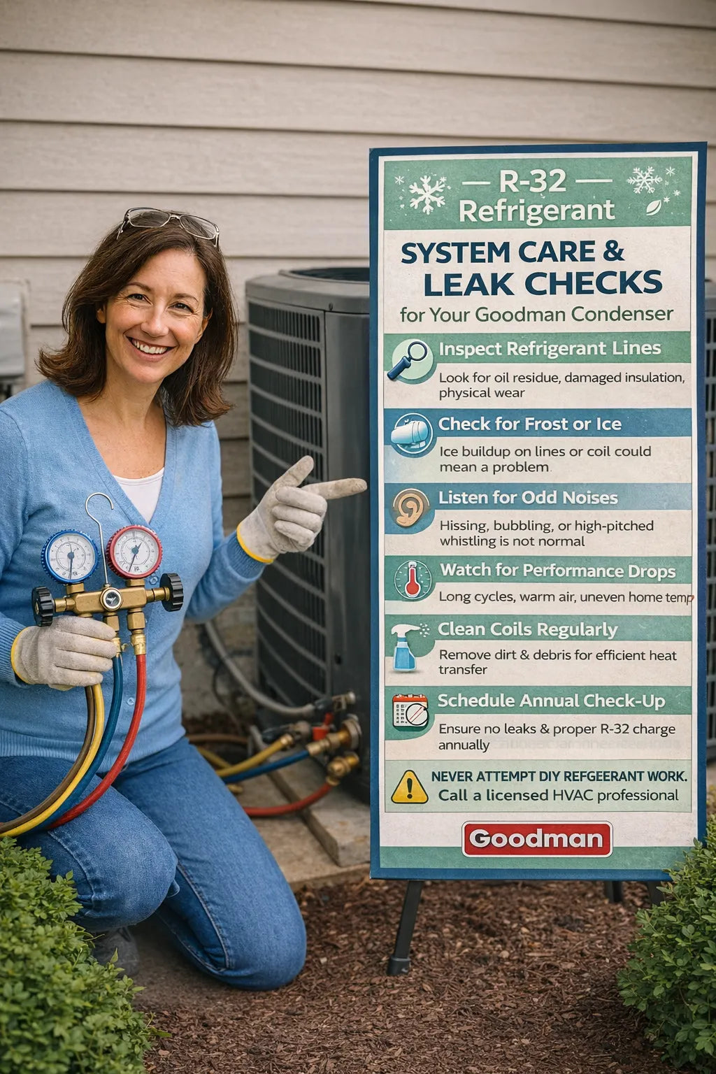 R-32 Refrigerant System Care & Leak Checks for Your Goodman Condenser